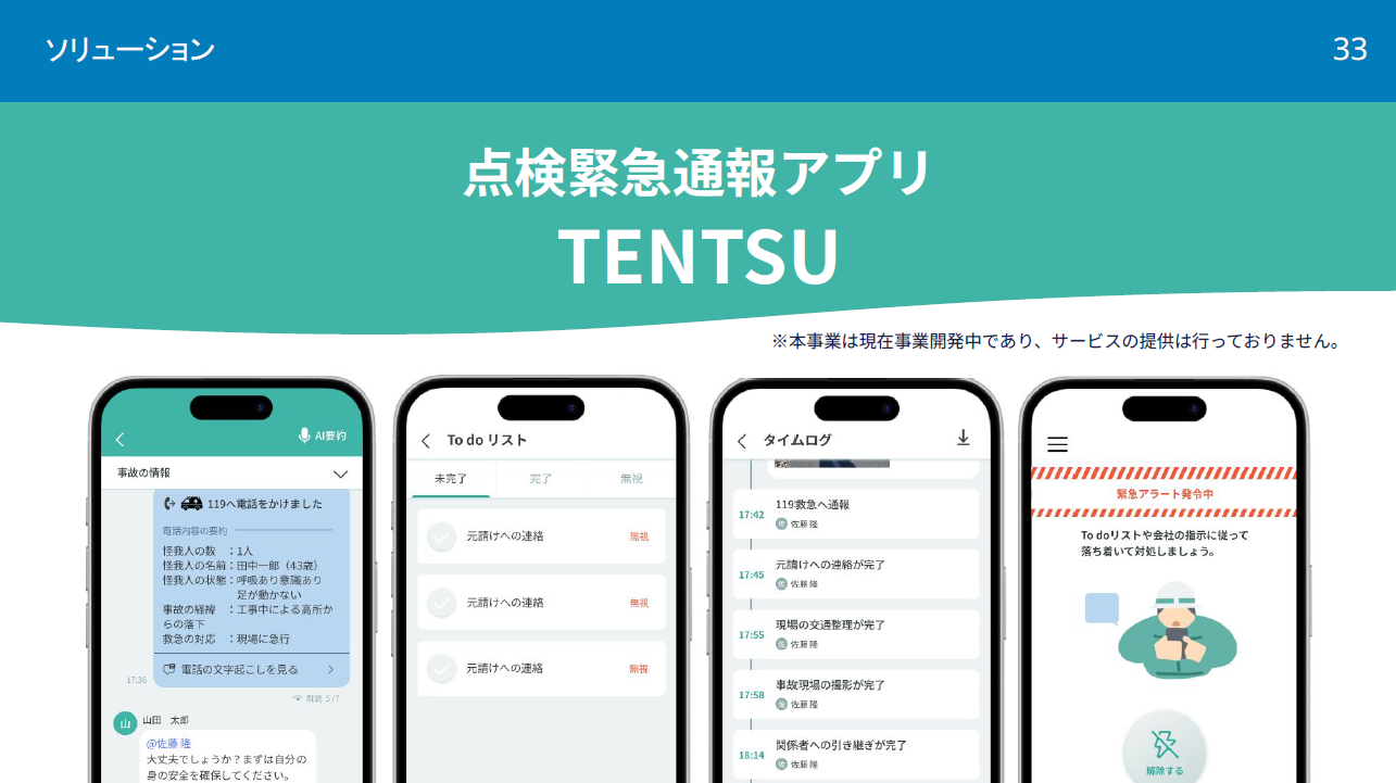 点検緊急通報アプリ「TENTSU」