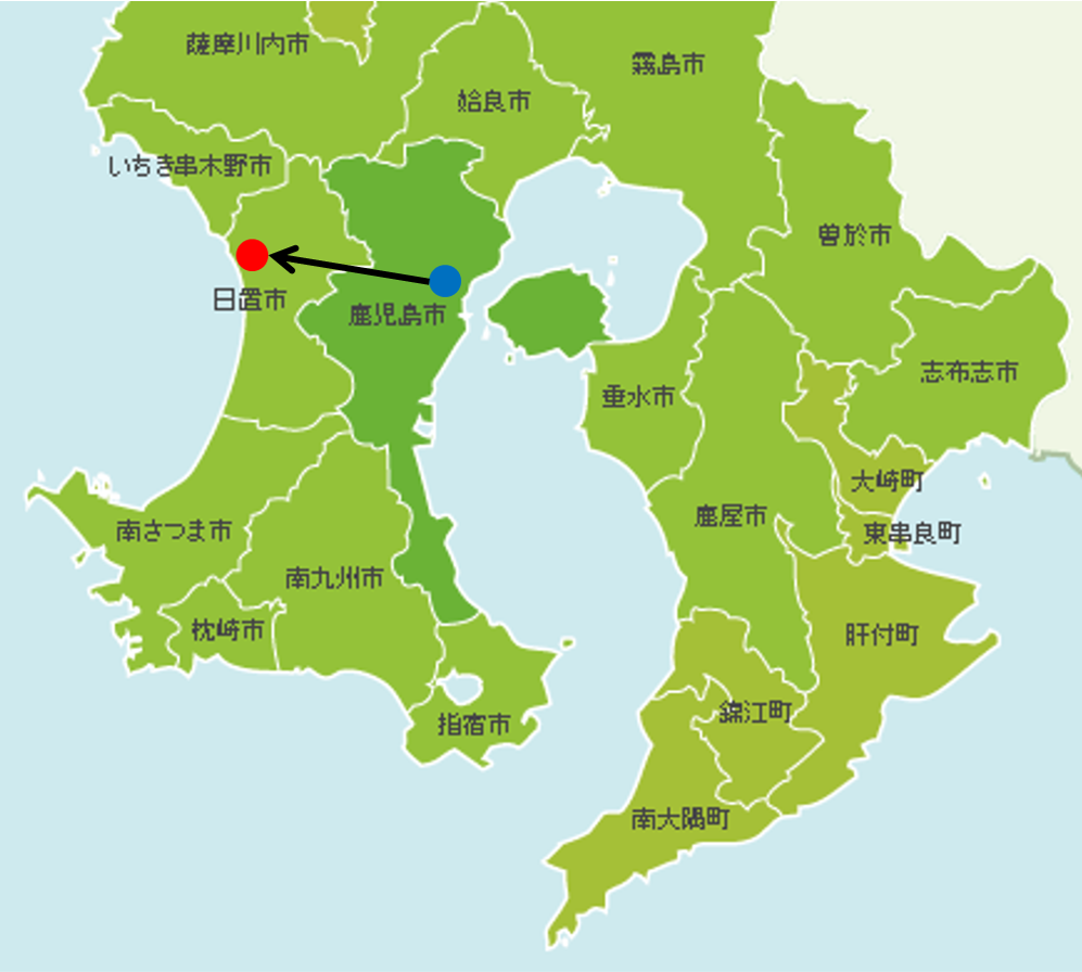 鹿児島県日置市の地図